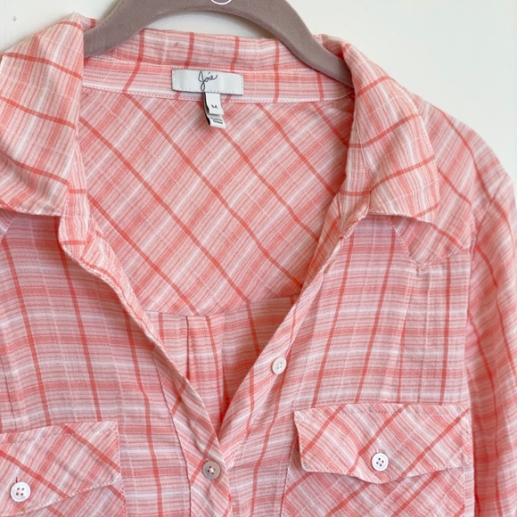 Joie Peach Plaid Button Down Top - Picture 3 of 6